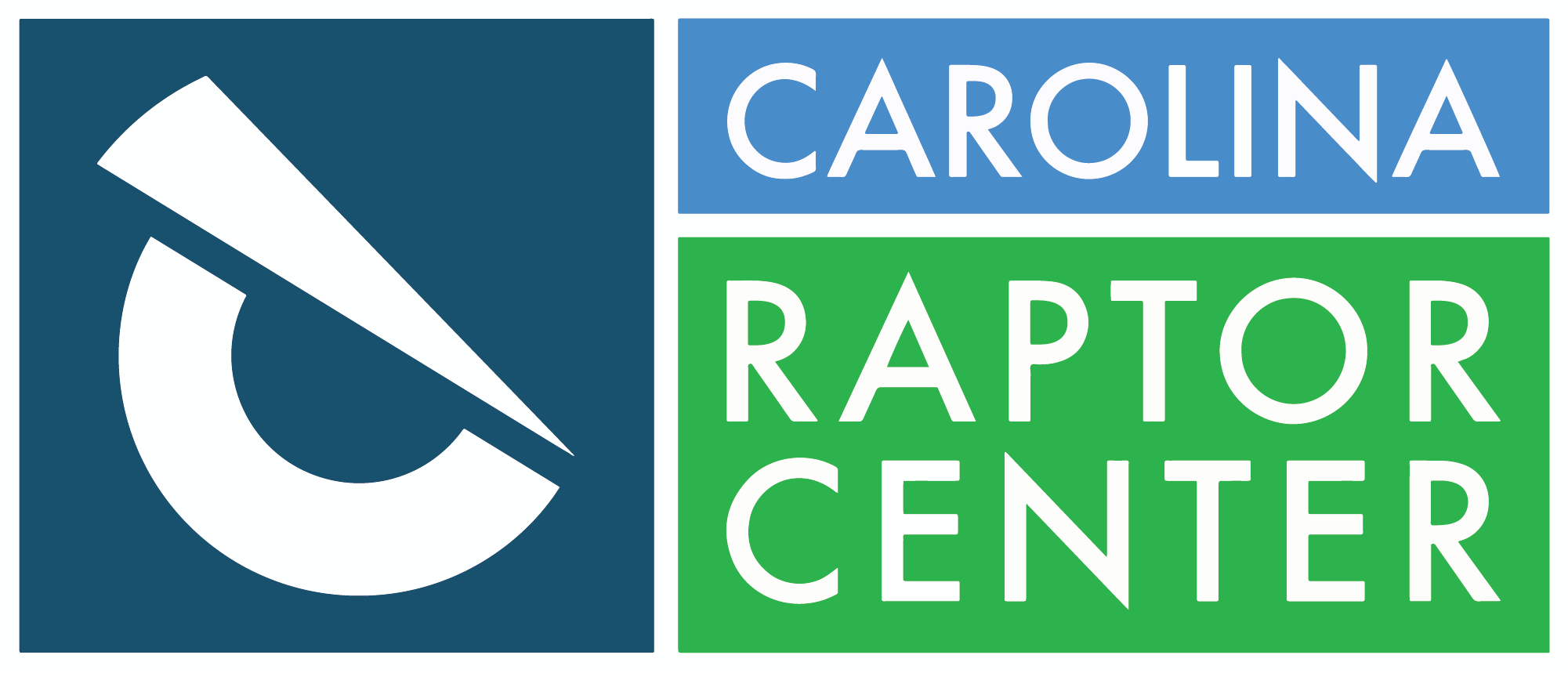 Logo with varying shades of blue and green and the name Carolina Raptor Center.