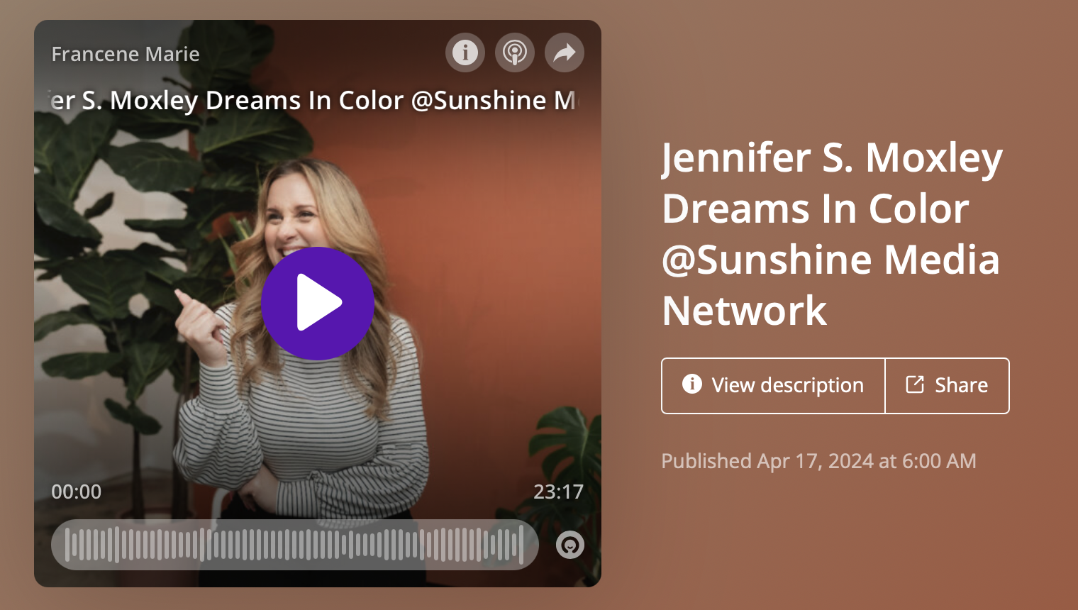 Jennifer Moxley image from she dreams in color on the Fran Marie show