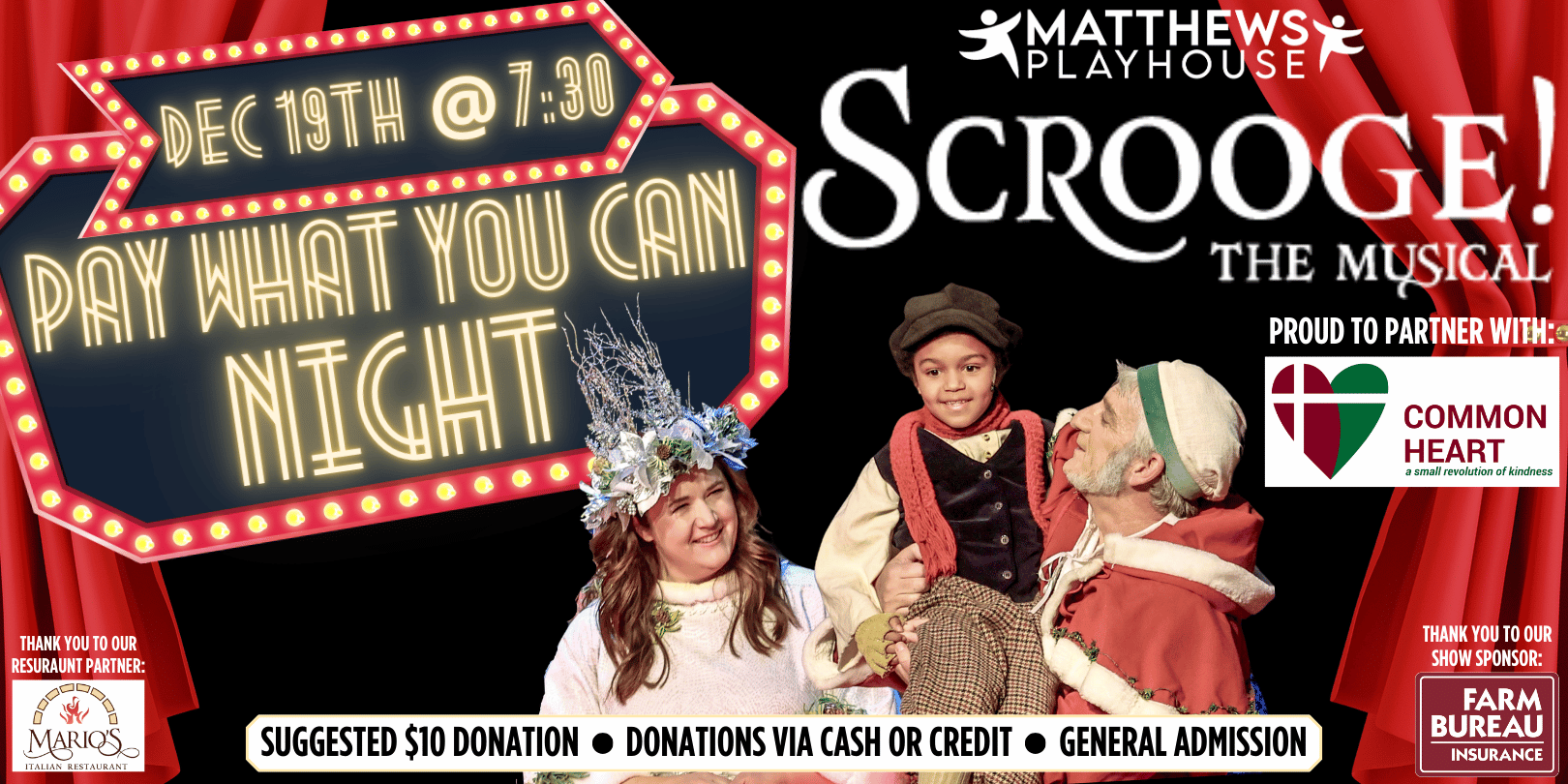 Matthews Playhouse Pay what you can Scrooge2024