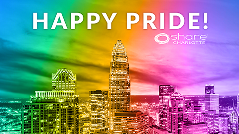 share Charlotte pride blog image rainbow over the city skyline