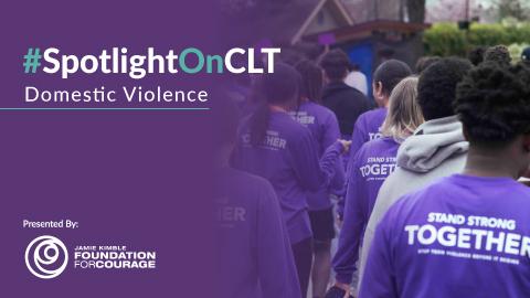 Jamie Kimble foundation for courage spotlightonclt image featuring students wearing purple t-shirts and walking