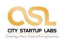 City Startup Labs logo is gold CSL bettering with "Creating a New Class of Entrepreneurs" byline.